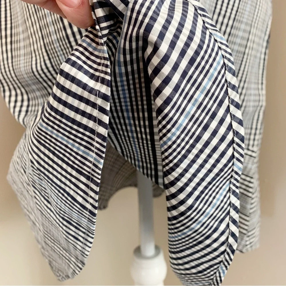 SOLD! J CREW 6 Navy Blue Plaid Flutter Hem Flounce Halter V Neck Shift Dress - Picture 8 of 15
